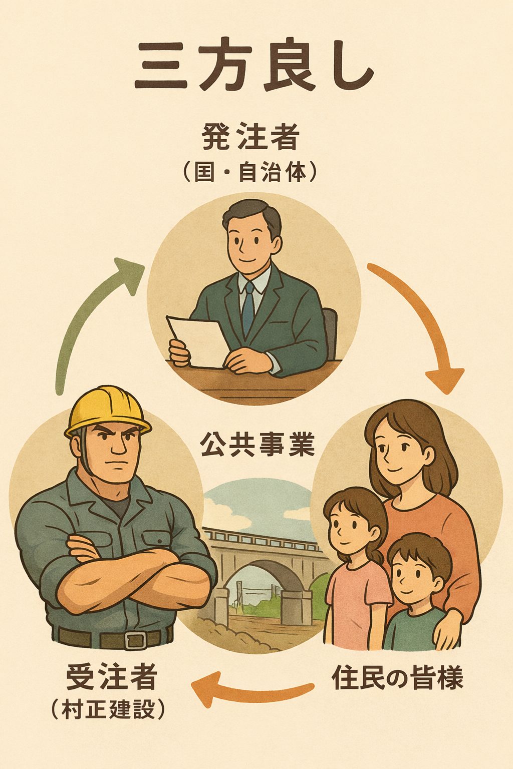 公共事業における三方良し（発注者・村正建設・住民の皆様）